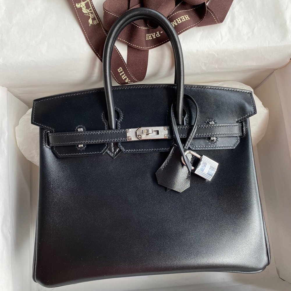 Hermes Birkin 25 Retourne Handmade Bag In Black Box Calfskin TDBS26027